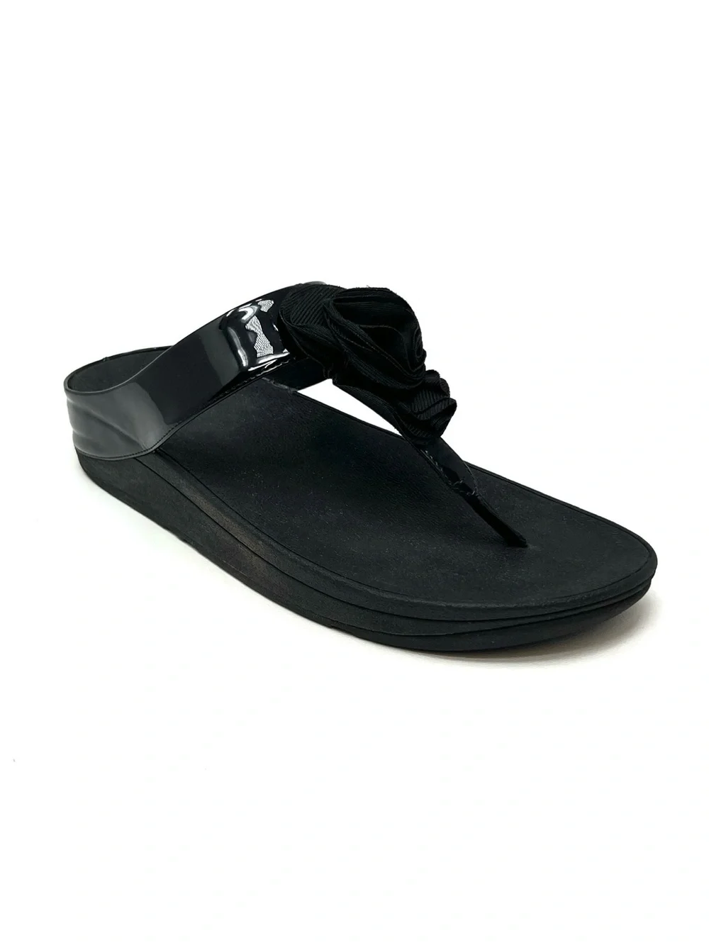 FitFlop Women's Florrie Toe-Post Thong Sandals Women’s Size 10 Black Patent EUC